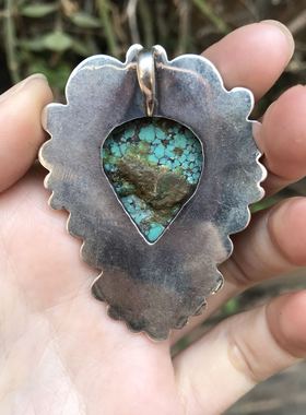 925银微沁绿松石水滴尼泊尔手工