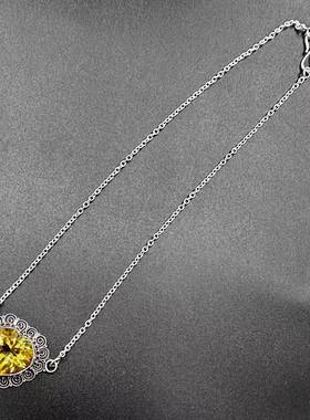 爱心黄水晶锁骨链一体链 尼泊尔手工925纯银 复古异域风 女生饰品