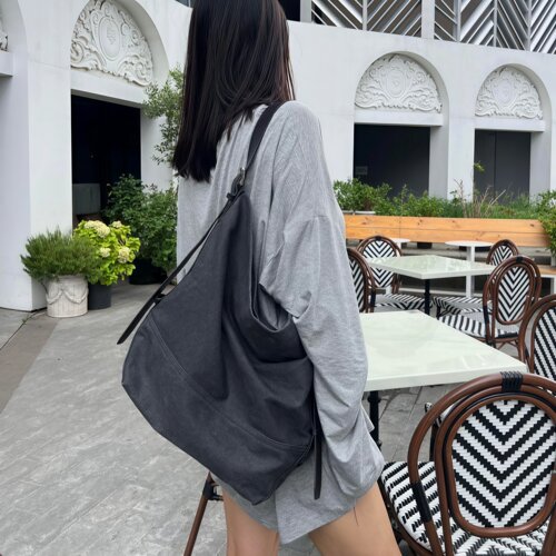 jennie同款帆布托特包女通勤单肩包松弛感大容量水桶包休闲简约风 - 图1