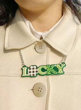 P幸运草绿色字母项链吊坠酒吧街拍配饰