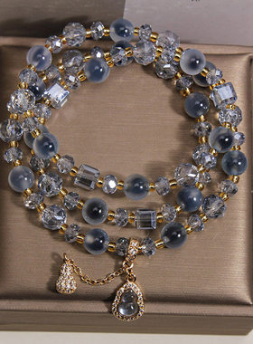 天然蓝色糖心玛瑙多层手链女轻奢小众高级感招财转运葫芦吊坠手串