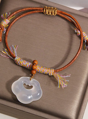 新中式白玉髓祥云平安锁手链女手工编织绳国风如意锁吊坠手串手饰