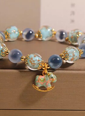 小众新款天然蓝色糖心玛瑙手链女轻奢精致夜光琉璃水晶手串送礼物