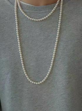 法式高级感多层叠戴毛衣链长款珍珠项链女轻奢正品施家长珍珠颈链