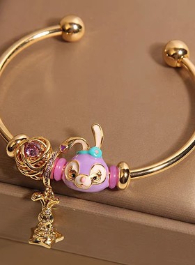 潘家开口新中式手镯女轻奢小众精致气质百搭紫色兔子手链diy手环