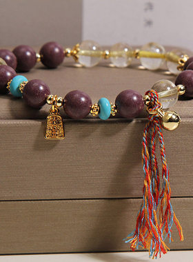 新中式紫气东来合香珠手链轻奢小众高级感招财转运黄发晶流苏手串