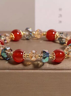 高级感红玛瑙手链女轻奢小众时尚多宝串珠手串送闺蜜气质手环手饰