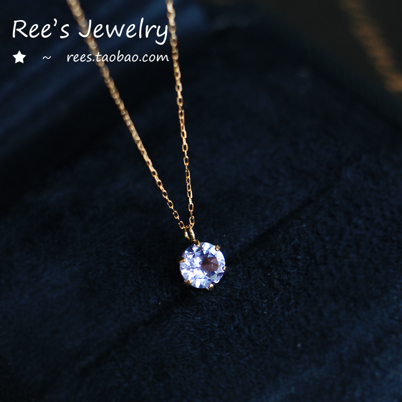 【Ree】丁香结。日本款18k玫瑰金浅色蓝紫色坦桑石项链锁骨链极细 - 图0