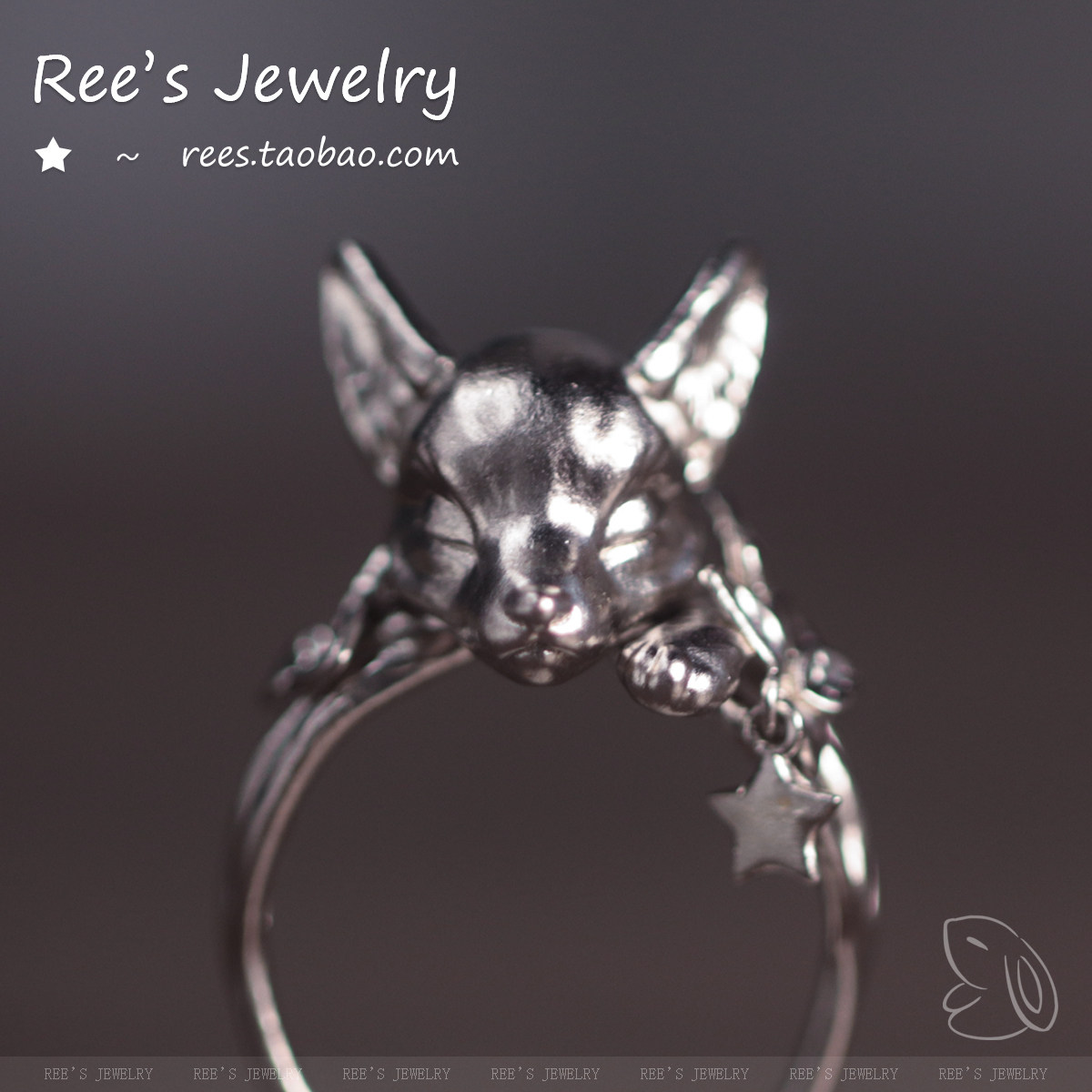 Original 925 silver small fox open ring adjustable