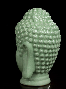 •原矿汝州汝瓷豆绿釉全手工佛头摆件家用陶瓷中式