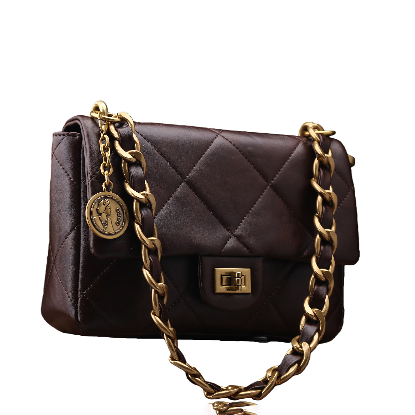 正品女包2025新款羊皮菱格链条小方包女黑色真皮斜挎包高级锁扣包,淘宝优惠券,粉丝福利购,淘宝优惠卷