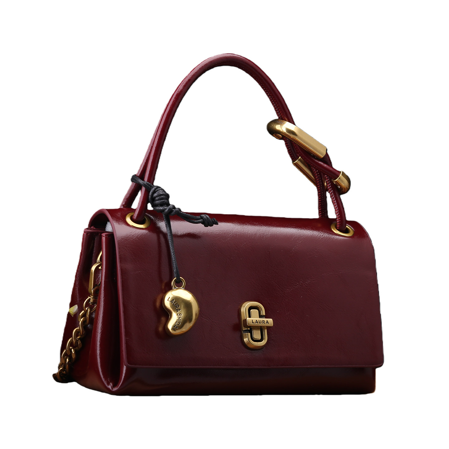 劳拉时黛正品2025新款时尚油蜡真皮酒红色手提小包头层牛皮斜挎包,淘宝优惠券,粉丝福利购,淘宝优惠卷