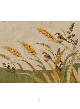 新中式吉祥动物装饰画平安长乐麦穗丰年客厅书房挂画画心自粘画