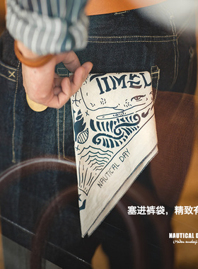 马登工装日系复古航海图方巾扣饰品阿美咔叽头巾领巾手帕街头男潮