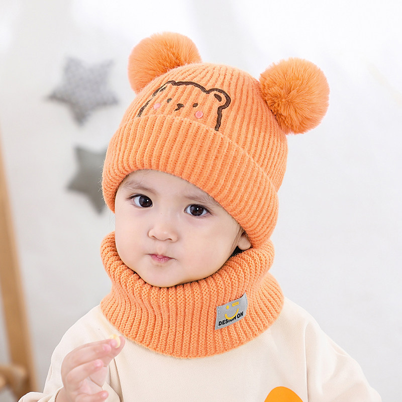 婴儿帽子秋冬季宝宝帽子围脖套装双层儿童针织帽保暖男女孩毛线帽,淘宝优惠券,粉丝福利购,淘宝优惠卷