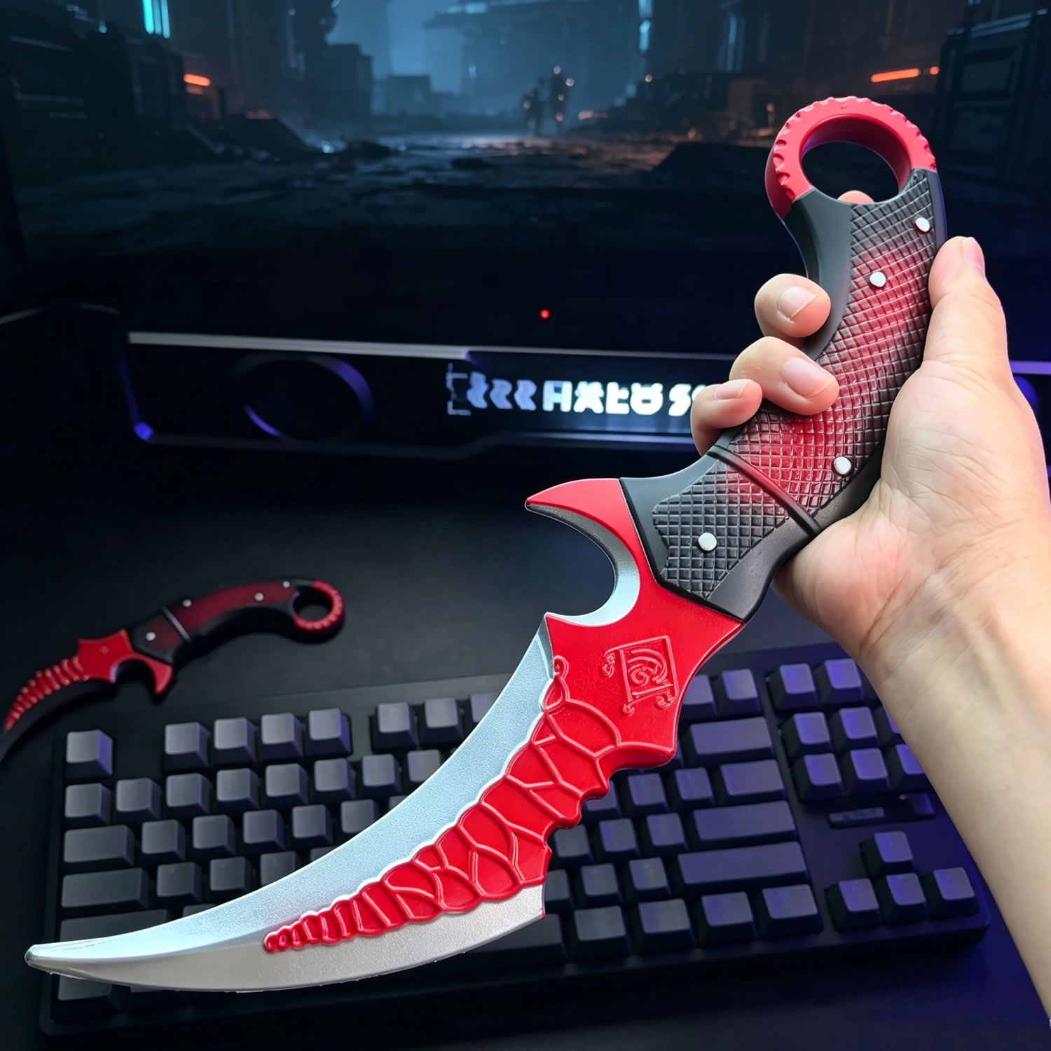 Delta Operations Creed Knife Weapon Model Children's PU Soft Plastic Toy Knife Red Owl Claw Knife Large Cos Prop