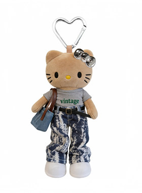 日本官方正品正版旗舰kitty绿白撞色短袖牛仔阔腿裤长腿kt猫包挂