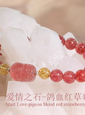 收藏级鸽血红手链草莓晶手串金钛晶貔貅女款百搭手饰礼倾尽年华