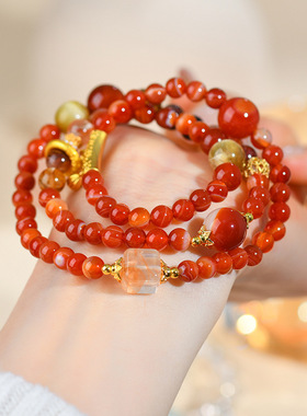 2025新爆款哪吒2原创条纹玛瑙多圈手链本命年红色女手串饰品