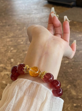 天然鸽血红草莓晶手链女款转运珠水晶手串大珠子高级感手饰礼