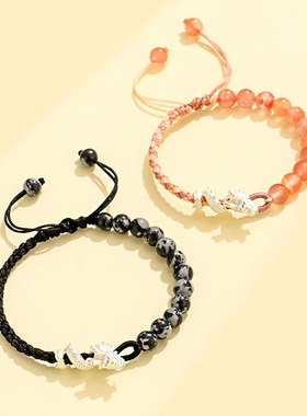 南红情侣手链女小众百搭高级感手串新品999银雪花石编织手绳