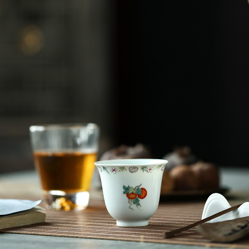 景德镇粉彩瓜瓞绵绵主人杯手绘花卉口陶瓷杯茶具单个泡茶碗100ml