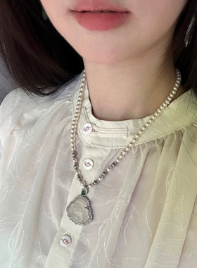 新中式项链高冰透大肚佛公吊坠珍珠项链女款2024新款项饰礼物玛瑙