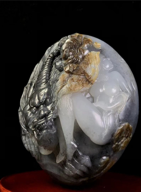 黑白分明把玩件和田玉青花籽料