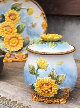 太阳花陶瓷花瓶摆件客厅插花高级