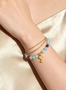 原创设计海蓝宝红玛瑙水晶手链