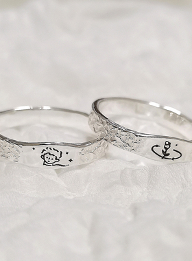 小王子与玫瑰情侣戒指999纯银对戒闭口一对足银小众刻字手工锤纹