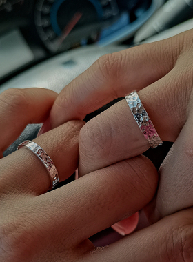 999纯银手工锤纹情侣戒指 简约闭口食指对戒足银素圈男女小指尾戒