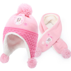 Комплект из двух частей 冰雪奇缘儿童帽子围巾套装冬季保暖加绒迪士尼宝宝帽子围脖两件套