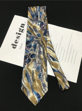 中古领带vintage古着复古休闲商务印花纹学院男女手打真丝配饰Y78