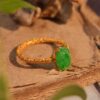 016922-0 18k gold hollow curly grass pattern natural thin waxy full color floating green jadeite Pixiu ring 16 rings