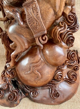 缅甸花梨摆件马上封候吉祥发财葫芦木雕工艺品生肖猴办公装饰摆件