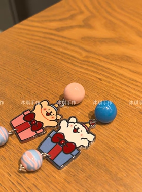 沐琪手作 2025新品小众设计不对称线条小狗耳环少女心耳饰耳夹