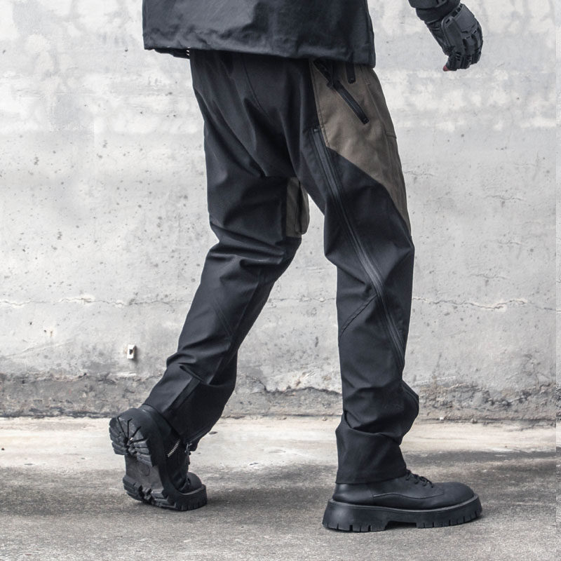 小众拉链机能解构设计暗黑个性撞色口袋拼接潮休闲工装裤男哈伦裤,淘宝优惠券,粉丝福利购,淘宝优惠卷