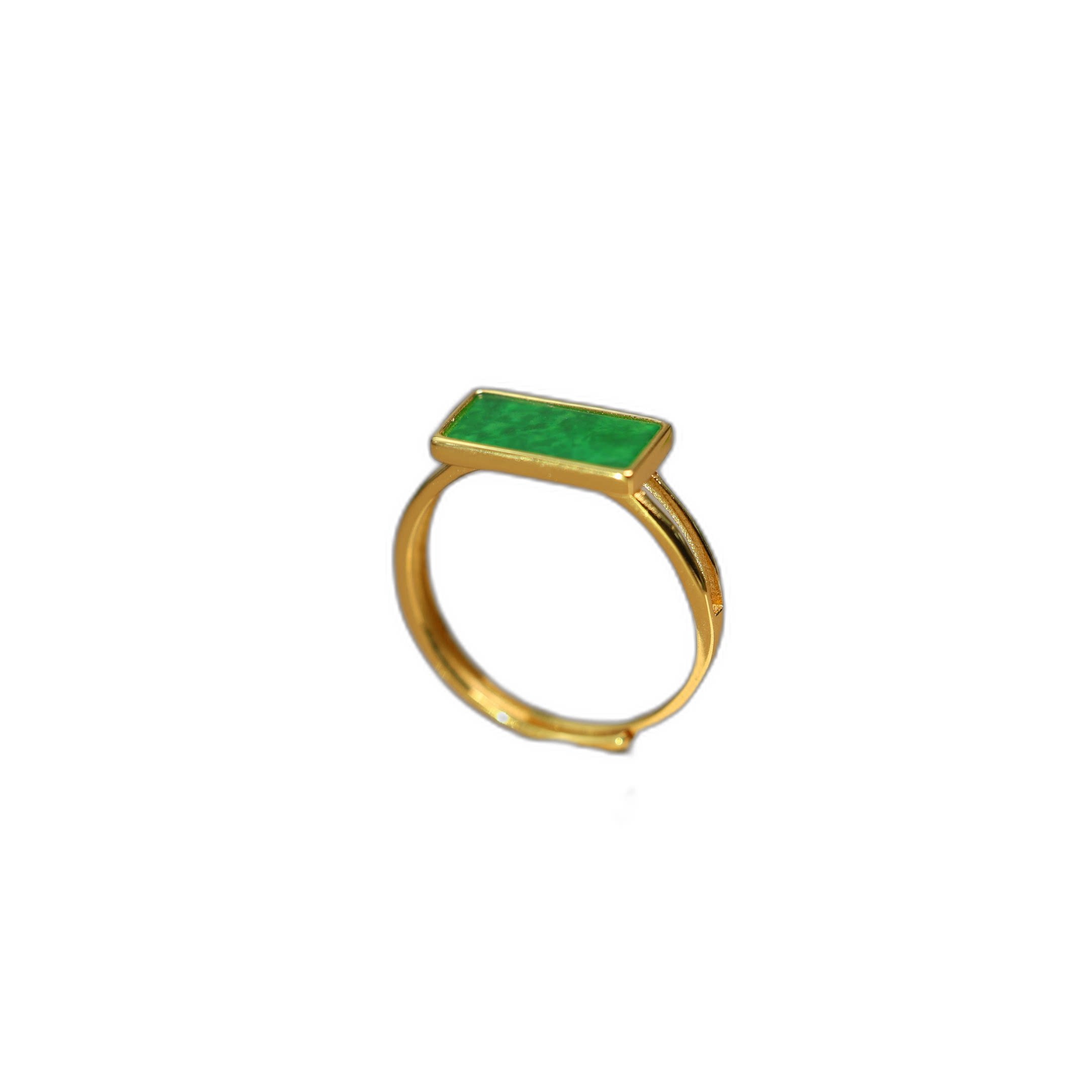 Spicy Green Burmese Natural Grade A Jade Rectangular Ring