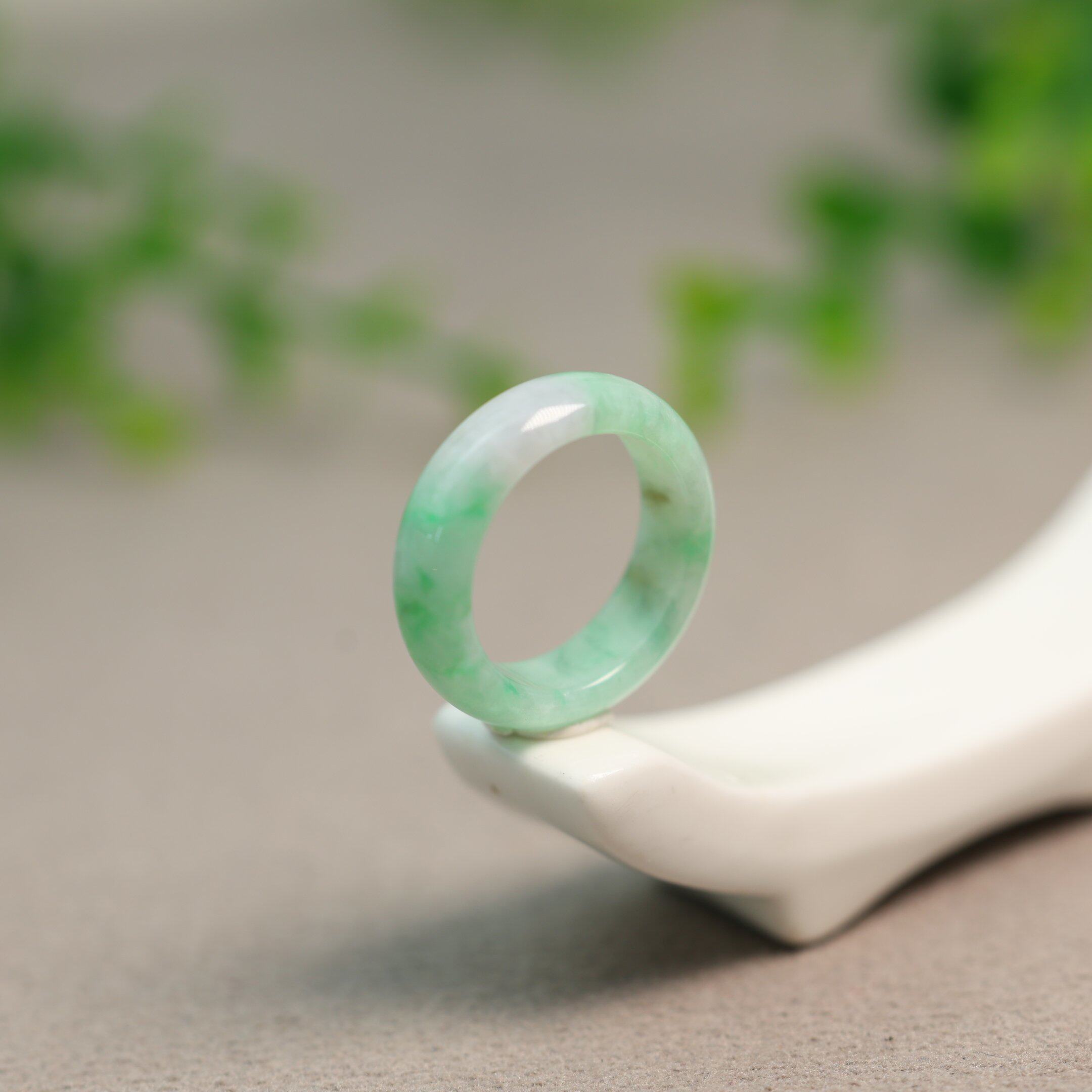 Waxy Piaoyang Green Burmese Natural Grade A Jade Ring