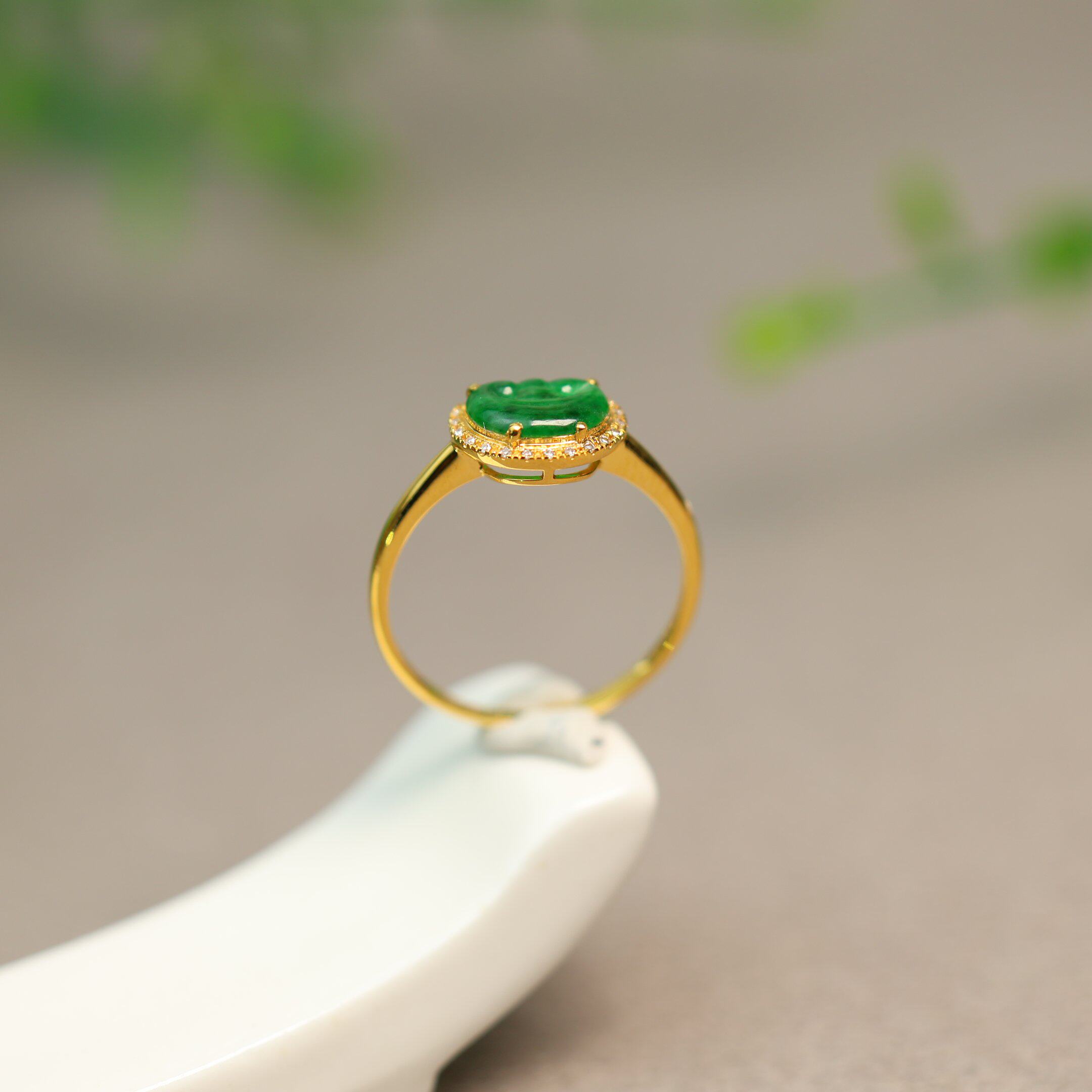 Ice green Burmese natural grade A jade Ruyi head ring