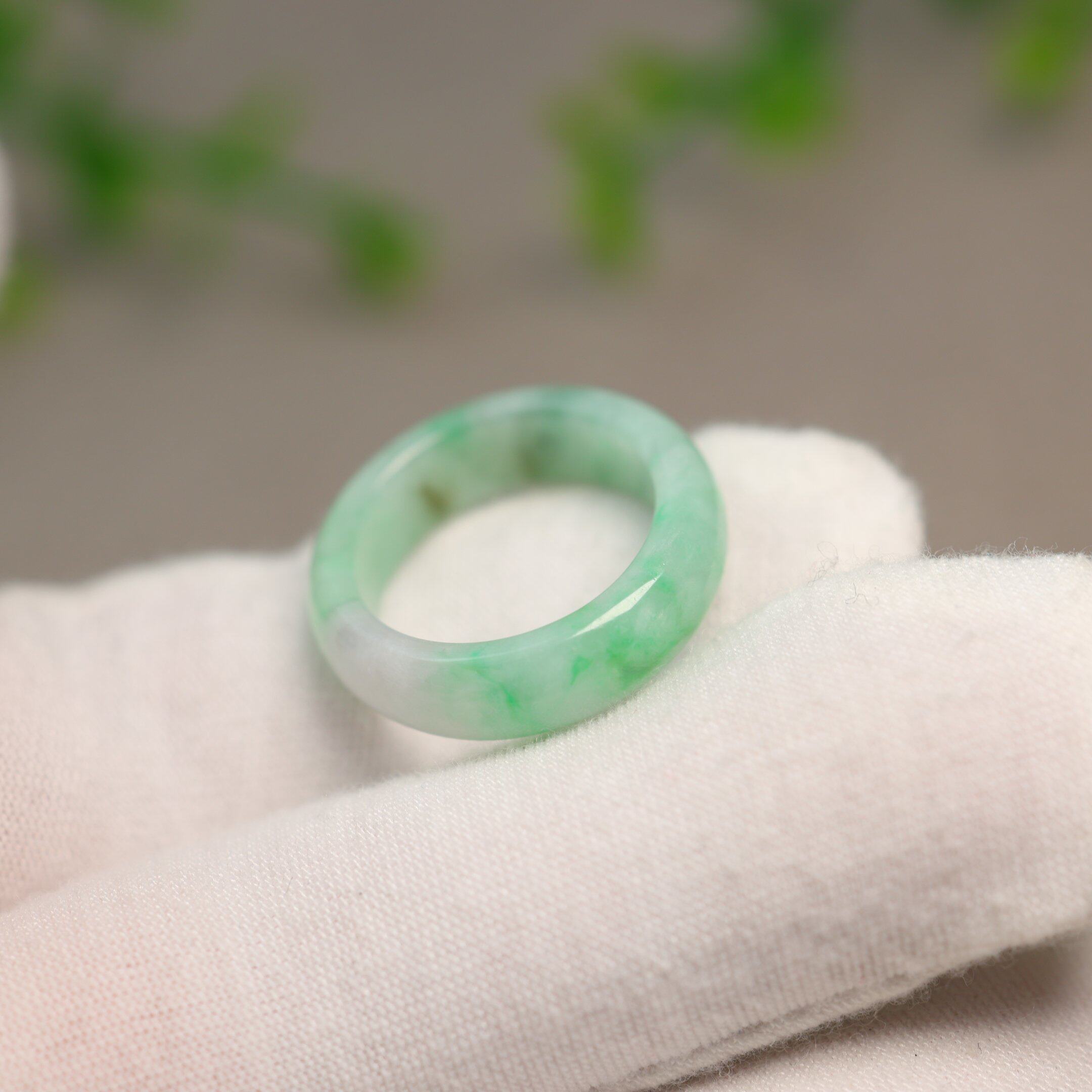 Waxy Piaoyang Green Burmese Natural Grade A Jade Ring