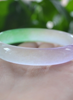 缅甸翡翠贵妃镯子椭圆形紫罗兰玉手镯飘花绿冰种细条扁款小号正品