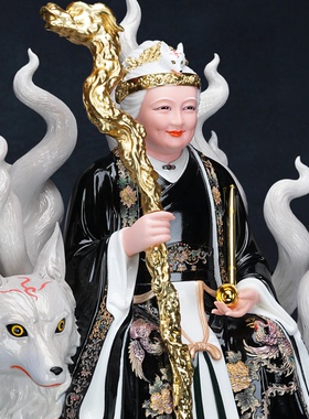 九尾狐黑老太像东北狐狸黑老太黑妈妈汉白玉四大家族堂口供奉摆件