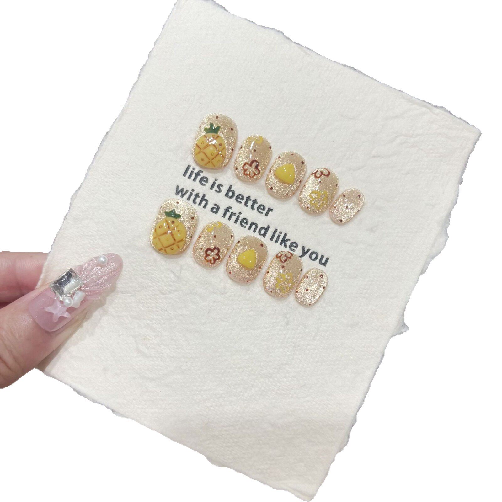 Jx【菠萝派】捏捏穿戴甲纯手作高端猫眼夏日穿戴甲甲片高级感日常,淘宝优惠券,粉丝福利购,淘宝优惠卷