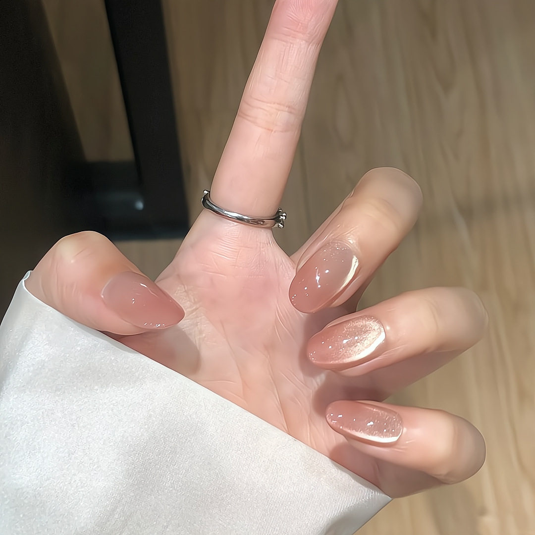 【凌洛原创】冰透蜜水蜜桃裸色渐变猫眼美甲穿戴甲可成品,淘宝优惠券,粉丝福利购,淘宝优惠卷