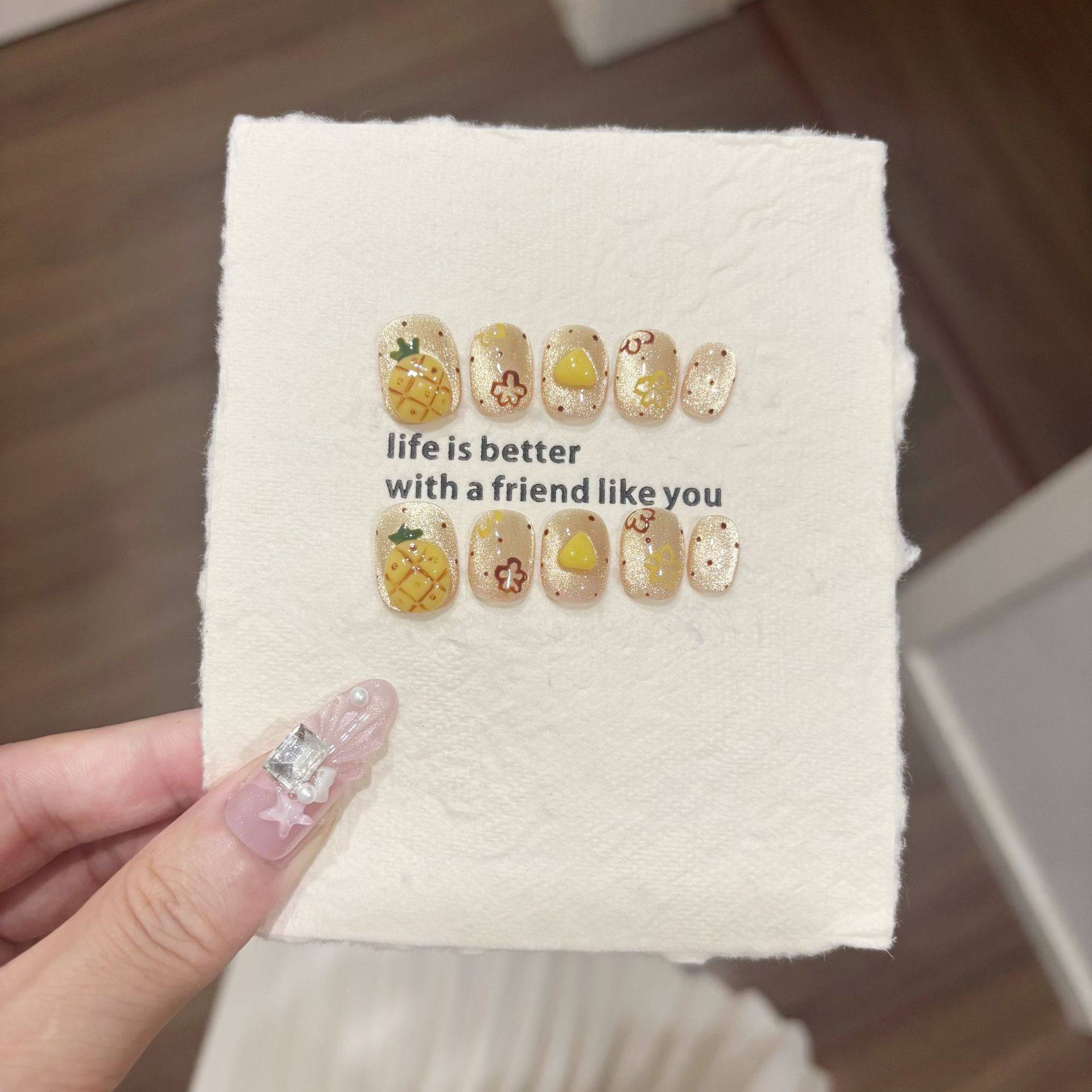 Jx【菠萝派】捏捏穿戴甲纯手作高端猫眼夏日穿戴甲甲片高级感日常,淘宝优惠券,粉丝福利购,淘宝优惠卷