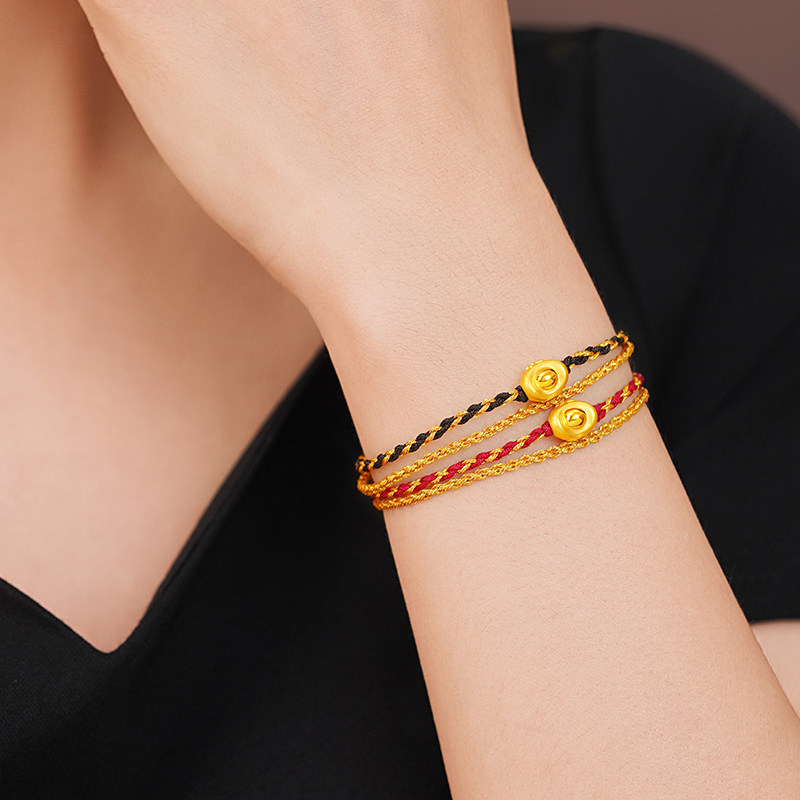 老庙黄金足金鎏彩铜钱元宝手绳5D饱满精致红黑CP情侣款节日送礼,淘宝优惠券,粉丝福利购,淘宝优惠卷