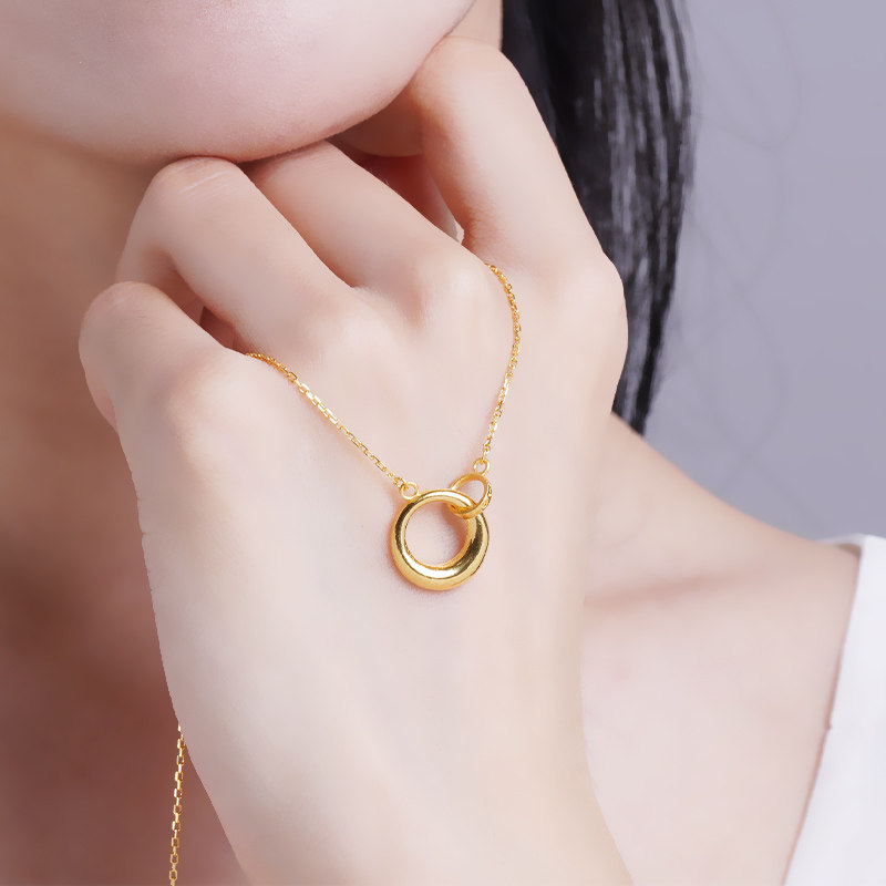 老庙黄金项链日月星辰圆环足金套链颈饰送礼女士圆环官方正品礼物,淘宝优惠券,粉丝福利购,淘宝优惠卷