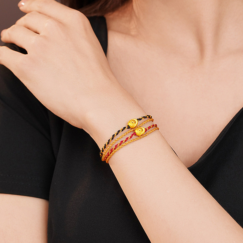 老庙黄金足金鎏彩铜钱元宝手绳5D饱满精致红黑CP情侣款节日送礼,淘宝优惠券,粉丝福利购,淘宝优惠卷